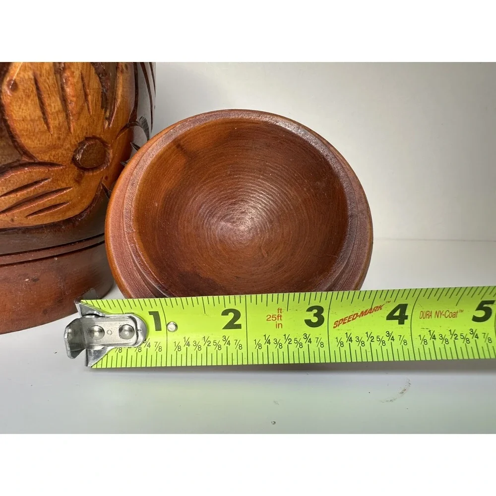 Vintage Hand Carved Wooden‎ Canister Jar 7